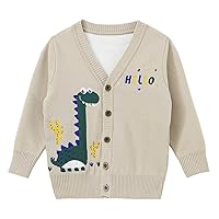 ACSUSS Toddler Baby Boys Long Sleeve V Neck Cardigan Sweater Dinosaur Print Knit Outerwear Warm Coat
