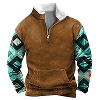 Mens Sweatshirts Pullover 1/4 Zip Long Sleeve Lightweight Casual Henley Oversized Corduroy Vintage Fleece Lined Sweatshirt