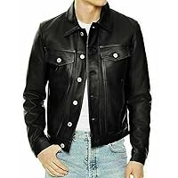 Men's Black Slim Fit Genuine Lambskin Leather Biker Motorcycle Jacket