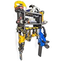 Power Tool Holder, Holds up to 8 Drills, Charges up to 6 Batteries, Stores Long and Short Tools, Pegboard Steel Design, Drill Holder Wall Mount