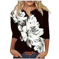 Spring Summer Tops for Women 2024 3/4 Length Sleeve Plus Size Womens Tops Casual Button Down Shirts Workout Blouses
