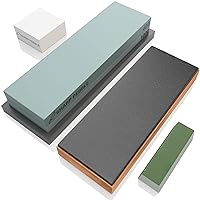 Sharp Pebble Knife Sharpening Stones Kit with 400/1000 and Classic Leather Strop with Flattening Stone & Green Compound