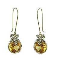 Carillon Stunning Citrine Natural Gemstone Round Shape Drop Dangle Engagement Earrings 925 Sterling Silver Jewelry | Yellow Gold Plated