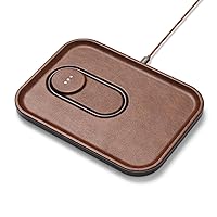 Courant MAG:3 Classics Charger and Tray - Italian Leather, Multi-Device Charger Compatible with MagSafe iPhones 15/14/13/12 or Wireless AirPod Cases (Saddle)