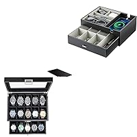 ProCase Double Layer Valet Tray Bundle with 20 Slots Lacquered Finish Watch Box
