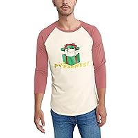 Ma Croix Mens Festive Winter Holiday Classic 3/4 Sleeve Digitally Printed Kitty Cat Gift Box Raglan Tee Shirt