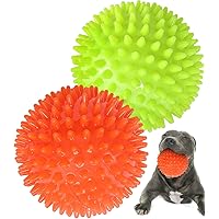 4.5” Heavy Duty Squeaky Dog Balls for Medium Large Dogs, Dog Toys for Aggressive Chewers, Spike Ball Toys for Clean Teeth and Training(2 Pack)