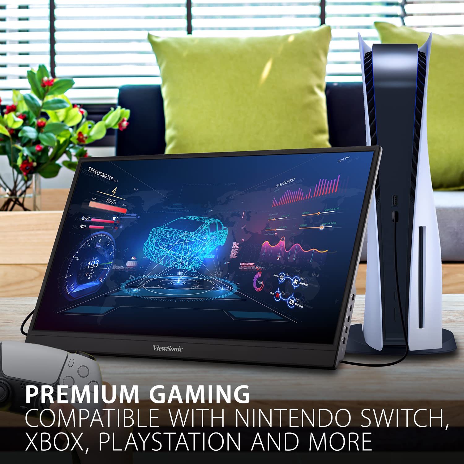 ViewSonic VX1755 17 Inch 1080p Portable IPS Gaming Monitor with 144Hz, AMD FreeSync Premium, 2 Way Powered 60W USB C, Mini HDMI, and Built in Stand with Cover for Home and Esports, 9.7
