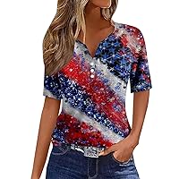 Women's Print Button Daily Weekend Vacation Trendy V Neck Boho Short Sleeve Shirts Tee