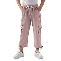 MoFiz Parachute Pants for Girls with Pockets Loose Fit Casual Capri Pant Dressy Lightweight Kids Baggy Cargo Pants for Hiking