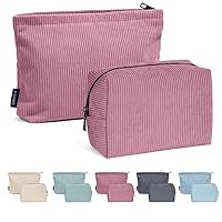 MAANGE 2 Pcs Cosmetic Bag, Travel Makeup Bag Makeup Pouch Corduroy Portable Versatile Zipper Pouch Make Up Bag For Women (RED)