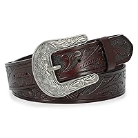 Western Belts for Women Men Cowboy Cowgirl Floral Engraved Leather Belt Strap Vintage Embossed Buckle