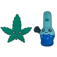 Dog Toy 2-Pack - Weed Leaf Water Pipe Dog Toys Funny Stuffed Squeaker Chews Plushies for Puppies