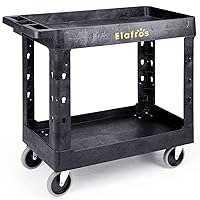 Heavy Duty Plastic Utility Cart 34 x 17 Inch - Work Cart Tub Storage W/Deep Shelves and Full Swivel Wheels Safely Holds up to 550 lbs - 2 Tier Service Cart for Warehouse,Garage, Cleaning
