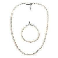 Natural White Zircon Sterling Silver Necklace-Bracelet Set, Faceted Rondelles, 925 Sterling Silver Jewelry for Women