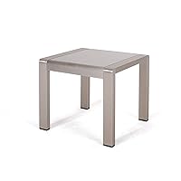 GDFStudio Outdoor Aluminum Side Table with Glass Top, Matte Gray and Silver Finish