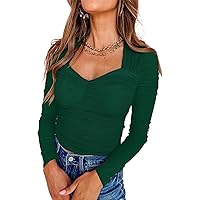 NALANISA Women's Fashion Casual Long Sleeve Tops Tunics Cute Trendy 2023 Fall Blouses T-Shirt Sexy Mesh Slim Fit Shirts Tees