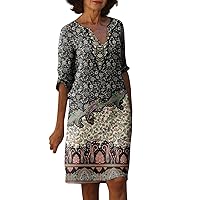 Classic Fathers Day Partys Tunic Dress for Ladies Short Sleeve Mini Baggys Thin for Women Lightweight Pocket Blue S