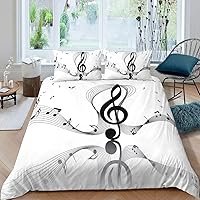 Erosebridal Music Note Duvet Cover Set Queen for Adult Kids Youth Smple Style Comforter Cover Black and White Bedding Set Soft Microfiber Lightweight Quilt Cover Gray Decoration Room with Zipper