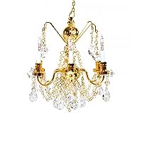 Melody Jane Dollhouse 6 Arm Real Crystal Chandelier Gold Finish Miniature Electric Light