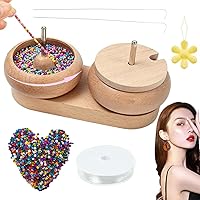 Wooden Bead Spinner Kit with Crystal Thread and 1000PCS Mixed Colored Beads Double Bowl Spinner with 2PC Beaded Needles String Beads Tool Beading Kits