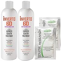 Keratin Treatment for Blonde Hair INVERTO 60 Brazilian Keratin Express Blowout Treatment Specifically Designed for blonde and Light Colored Hair Formaldehyde Free by Inverto Revolution (2x120ml)