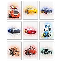Cars Movie Poster Prints - Set of 9 (8 inches x 10 inches) Watercolor Photos - Lightning McQueen Tow Mater Doc Hudson Jackson Storm Cruz Ramirez