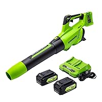Greenworks 48V (2 x 24V) Cordless Brushless Axial Leaf Blower (140 MPH / 585 CFM / 125+ Compatible Tools), (2) 4.0Ah Batteries and Dual Port Rapid Charger Included