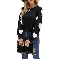 Alsol Lamesa Women’s Cute Heart Sweater Puff Sleeve Crew Neck Pullover Knitted Valentine Sweaters for Women(Size L)