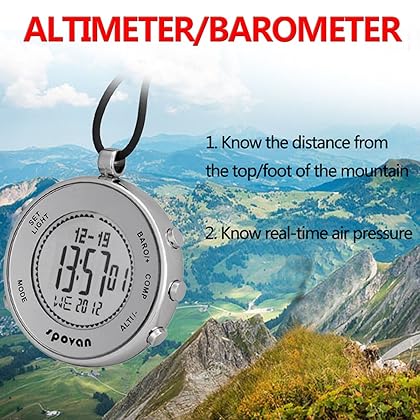 Pocket Clip Watches Silver Digital Sports Hiking Altimeter Barometer Compass