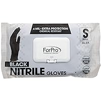 ForPro Disposable Nitrile Gloves, Chemical Resistant, Powder-Free, Latex-Free, Non-Sterile, Food Safe, 4 Mil, Black, Small, 30-Count