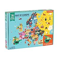 Mudpuppy Map of Europe Puzzle, 70 Pieces, 22”x17.25” – Perfect for Kids Age 5-9 - Learn Countries of Europe by Name, Shape, Location – Double-Sided Geography Puzzle with Pieces Shaped as Countries