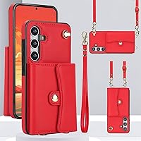 Compatible with Samsung Galaxy S24 Plus 5G Wallet Case with Crossbody Lanyard Strap, RFID Blocking Card Slots Holder and Wrist Strap Lanyard (Red)