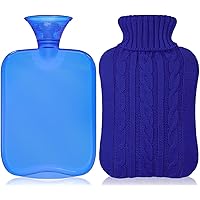 Hot Water Bottle with Cover Knitted, Transparent Hot Water Bag 2 Liter - Blue