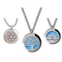 Wild Essentials 3 Necklace Set, Tree of Life, Flower of Life, Open Lotus Essential Oil Diffuser Necklace Stainless Steel Locket Pendants with 24