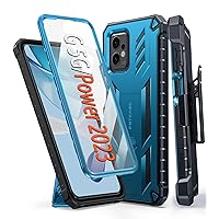 FNTCASE for Motorola Moto G-Power-2023 Case: Moto G 5G 2023 Phone Case Drop Protection Rugged Belt-Clip & Kickstand Military Grade Matte Textured Shockproof Durable Cellphone Protective Cover (Blue)