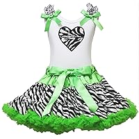 Petitebella Zebra Heart White Cotton Shirt Green Zebra Skirt Set 1-8y