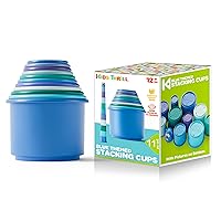 KIDSTHRILL Blue Modern Design Set of 11 Stacking Cups, Baby boy Toys & Girls Infants 12 Months & Toddlers 1-3, with Drainage Holes for Baby Bath Toys Tub, Stackable Nesting Sorting Toys