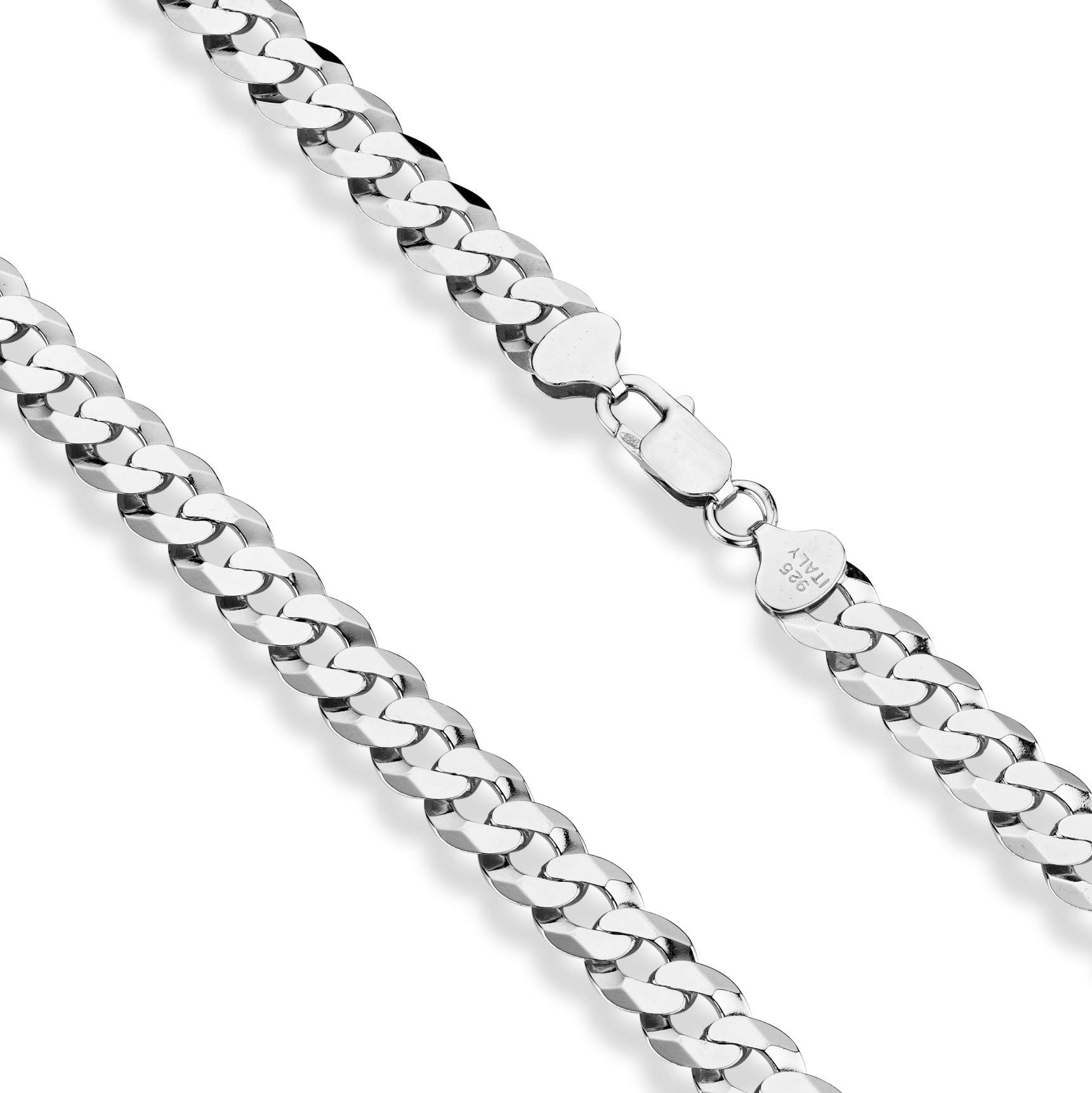Miabella Solid 925 Sterling Silver Italian 9mm Solid Diamond-Cut Cuban Link Curb Chain Necklace For Men, Made in Italy