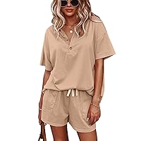 ADDHEAT Women's Short Sleeve Sweatsuits: 2 Piece Casual Outfit Sets with Pockets