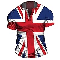 Men's USA Stars Stripe Henley Shirts Short Sleeve American Flag Patriotic Blouse Independence Day Summe Casual Tops Plus Size