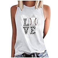 Love Baseball Tank Tops Women Baseball Mom Shirt Casual Summer Sleeveless Loose Tunic Vest Game Day Tee Top