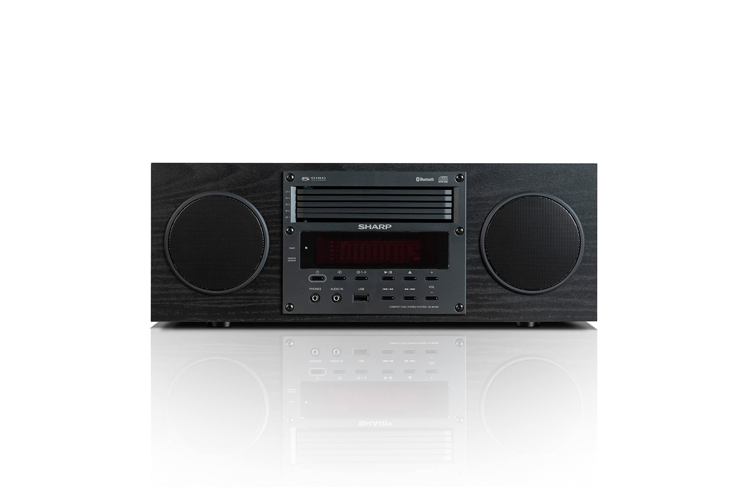 Sharp CD-BH350 Micro Audio Component System with 5 CD Changer, Bluetooth, FM Radio & USB Playback - 50 Watts RMS