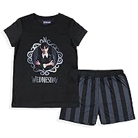 INTIMO Wednesday Addams Girls' Striped Sleep Pajama Set Shorts and Shirt