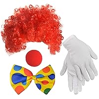 Clown Costume Wig Nose Accessories Bow Tie White Gloves for Parties Carnivals Pretend Play Men Women Adults