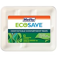Hefty ECOSAVE 100% Compostable 5-Compartment Paper Trays, 12 Count