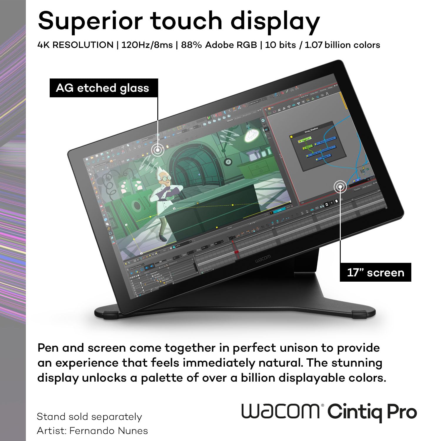 Wacom Cintiq Pro 17 Drawing Tablet with Screen; 4K UHD Touchscreen Graphic Drawing Display with 1.07 Billion Colors, 120Hz Refresh Rate & 8192 Pen Pressure for Windows PC, Mac, Linux (DTH172K0A)