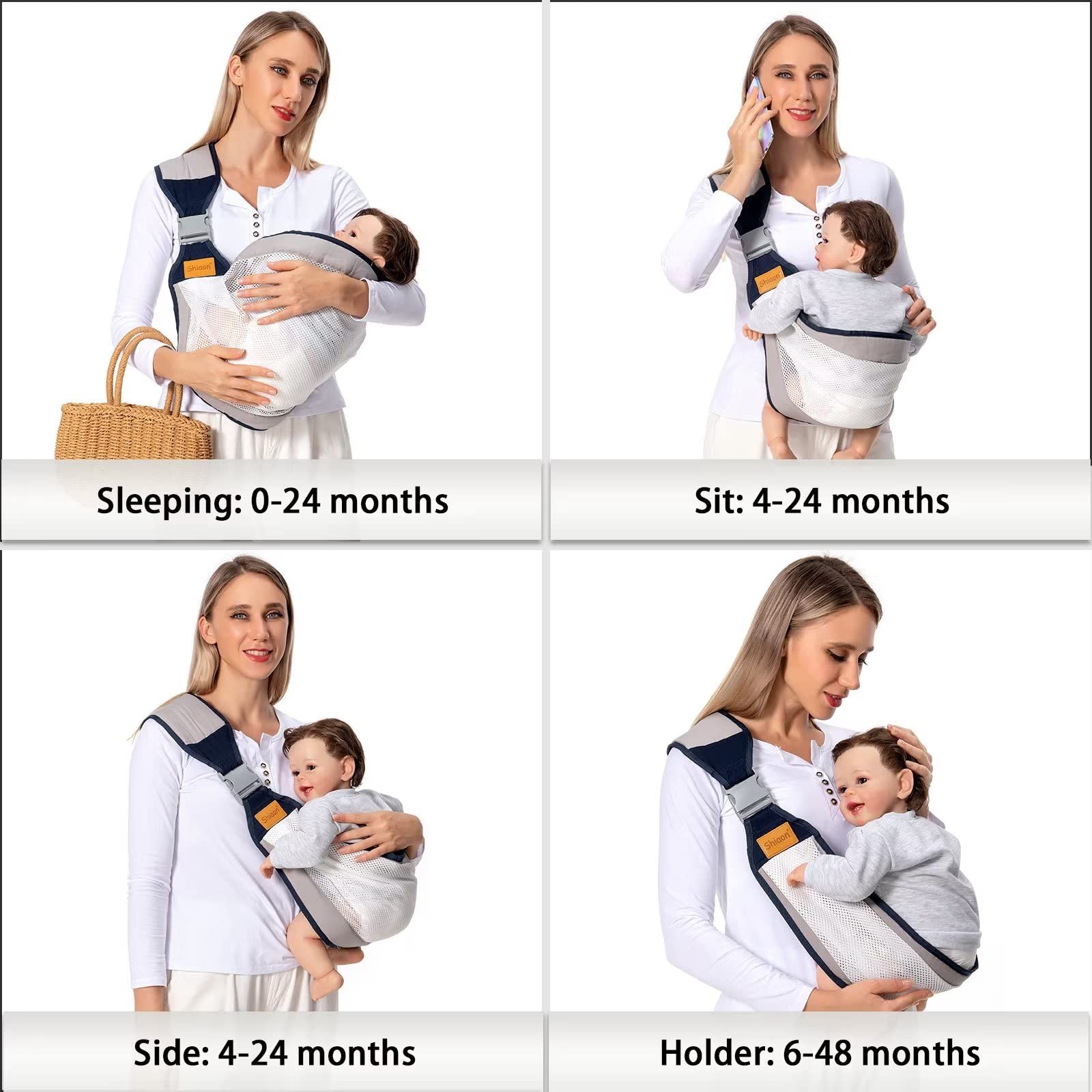 Shiaon Baby Sling Carrier One Shoulder Carrier for Toddler, Lightweight Baby Carrier Sling Newborn to Toddler, Mesh Baby Hip Carrier for Toddler Carrier Sling for Infant Carrying 7-45 lbs, Grey