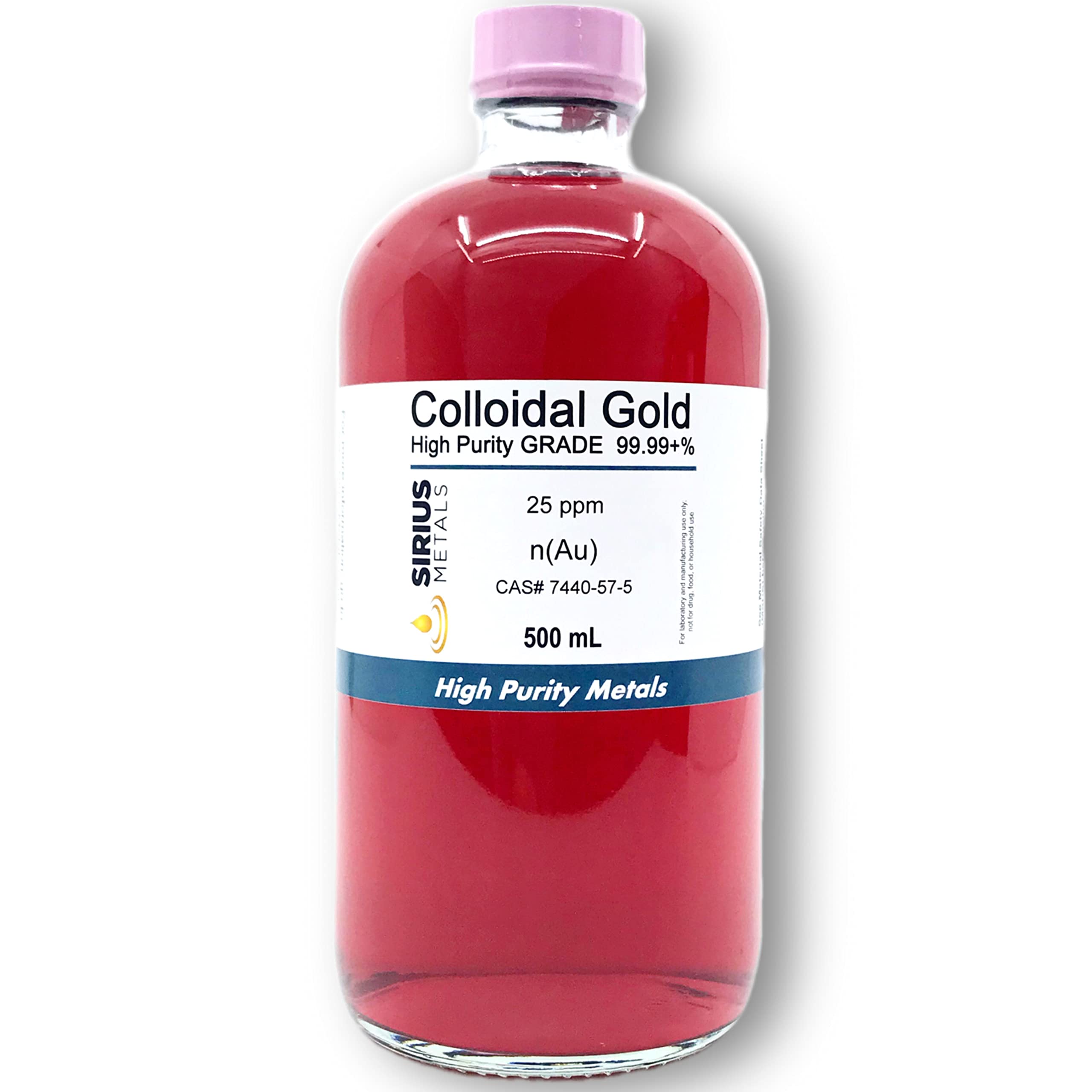 True Colloidal Gold – 25 ppm - 99.99+% Purity - 500 mL (16.9 Fl Oz) in Glass Bottle - Made in USA