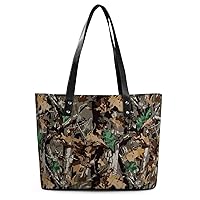 Womens Handbag Camouflage Leaves Pattern Leather Tote Bag Top Handle Satchel Bags For Lady